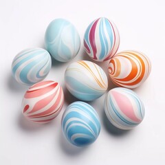 Fototapeta na wymiar Easter eggs painted in pastel colors on a white background, AI generator