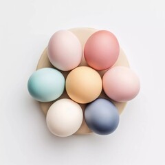 Easter eggs painted in pastel colors on a white background, AI generator