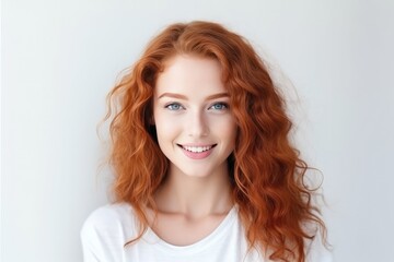 Redhaired Beauty Radiating Happiness And Vivacity On The Background Of White Wall