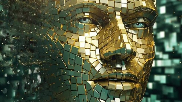 Golden Mosaic Fragmentation of a 3D model portrait