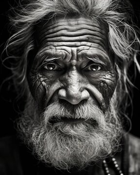 Fototapeta A black and white photo of an old man. Generative AI.