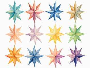 multi pointed gold and rainbow star, water color, white background illustration