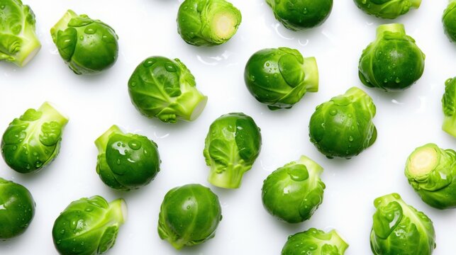A pile of fresh Brussels sprouts arranged in a circle, showcasing their vibrant green color and natural beauty. Generative AI.