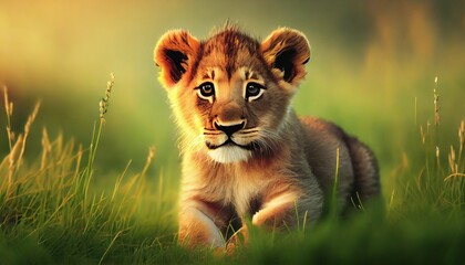 lion cub in the grass hd 8k wallpaper stock photographic image
