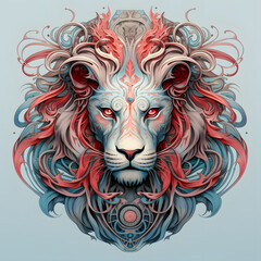 Zodiac sign Leo, close-up portrait. Colorful illustration of a feline animal, abstract big cat. Horoscope.