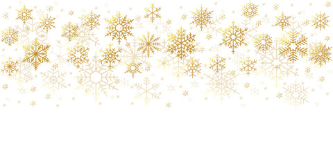 Gold Seamless Falling Snowflake Pattern Isolated On White Background