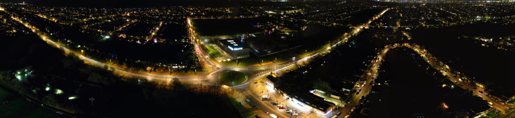 Fototapeta na wymiar Aerial View of Illuminated British City During Night