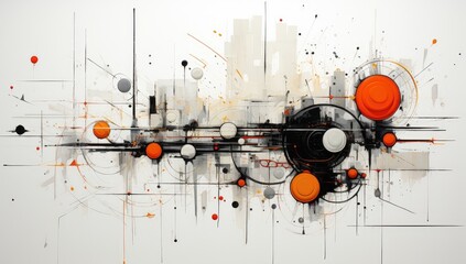 a black, white, and orange abstract painting
