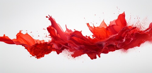 An HD snapshot of red particles suspended in mid-air, forming an abstract masterpiece against a pristine white backdrop.