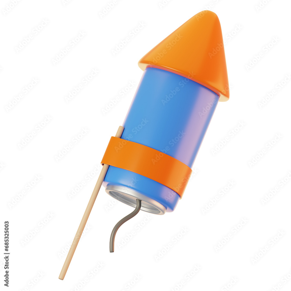 Poster firework icon on 3d rendering with cartoon style. 3d render new year icon concept