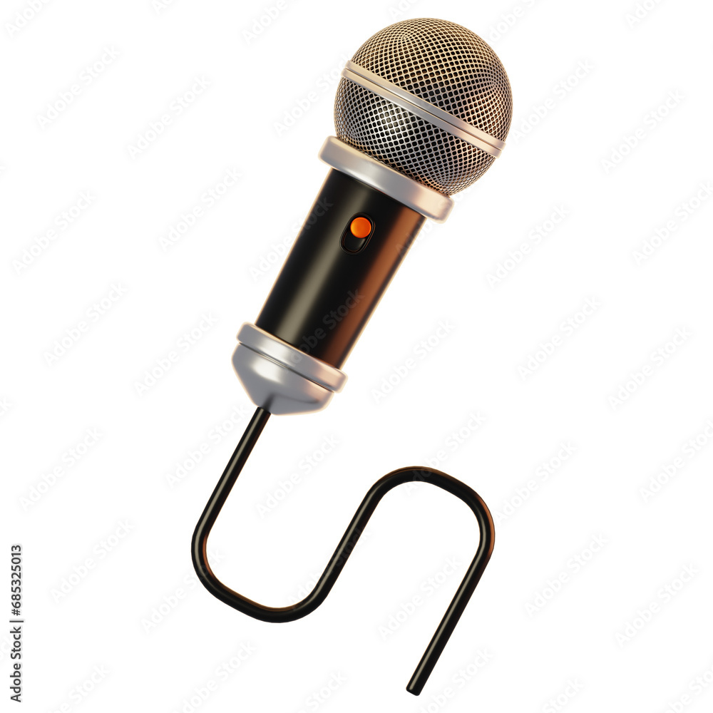 Poster microphone icon on 3d rendering with cartoon style