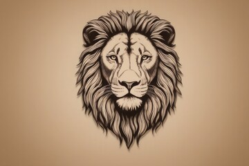 A lion with a gorgeous mane on a beige background