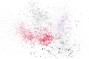 Colorful chalk pieces and powder flying, isolated on white, clipping path