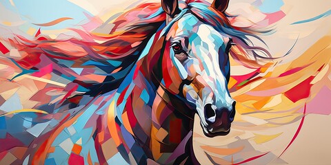 an abstract painting of a horse in colorful colors