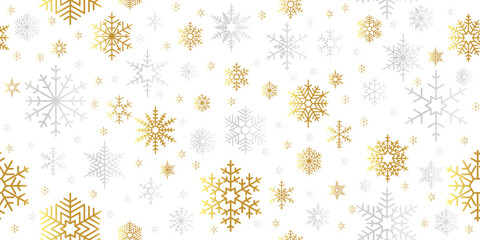 Gold & Silver Seamless Snowflake All-over Pattern Isolated On White Background