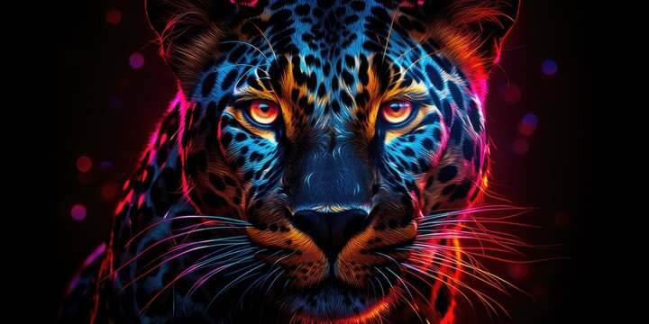 an image of a brightly colored leopard with glowing eyes
