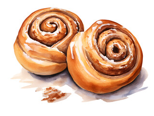 Fototapeta premium Watercolor illustration of delicious cinnamon rolls with glaze isolated on white background