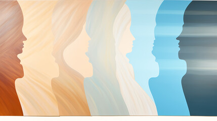 Abstract line of human profiles executed in paint style on the subject of cultural diversity