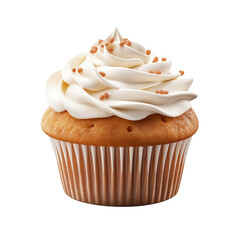 Cupcake muffin with vanilla frosting isolated on transparent background