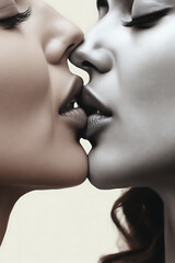 Obraz premium Zwei Frauen Küssen sich, Nahaufnahme