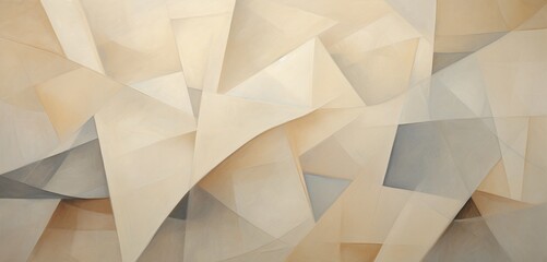 Irregular polygons forming an abstract dance, their edges blurred and softened on a tranquil beige...