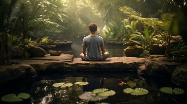 A high-definition image of a person with diabetes engaged in mindful meditation to reduce stress, an essential element in diabetes management.