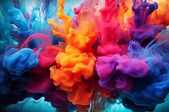 Radiant bursts of ink exploding into a kaleidoscope of hues, frozen in a breathtaking moment of liquid artistry