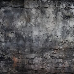 The artistic appeal of an ancient wall's worn-out texture, adorned with dark black and gray hues, complemented by a delicate light and a white gradient background.