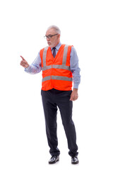 Old male architect isolated on white