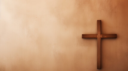 Wooden cross isolated on biege background