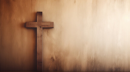 Wooden cross isolated on biege background