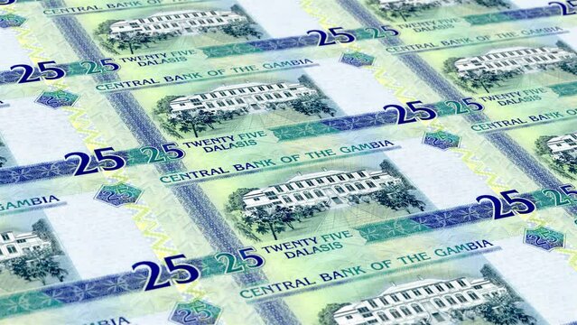Gambia Gambian Dalasi 25 Banknotes Money Printing House, Printing Twenty Five Gambian Dalasi, Printing Press Machine Print out Gambian Dalasi, Being printed by currency press machine 25 Gambian