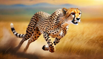 Zelfklevend Fotobehang photo wildlife cheetah running on savanna © Richard