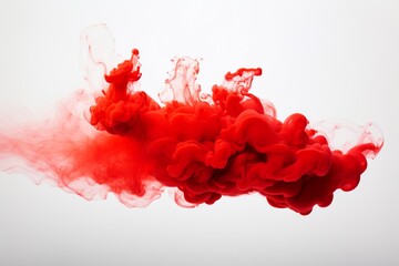 A captivating display of red smoke unfolds against a clean white backdrop, the rich textures and movements meticulously documented by the lens of an HD camera.