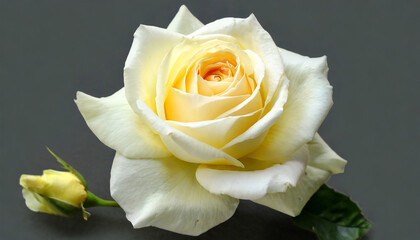 closeup of one light yellow and white rose fresh blossom beauty flower on an isolated background