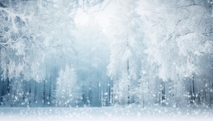 Winter forest in the snowing landscape