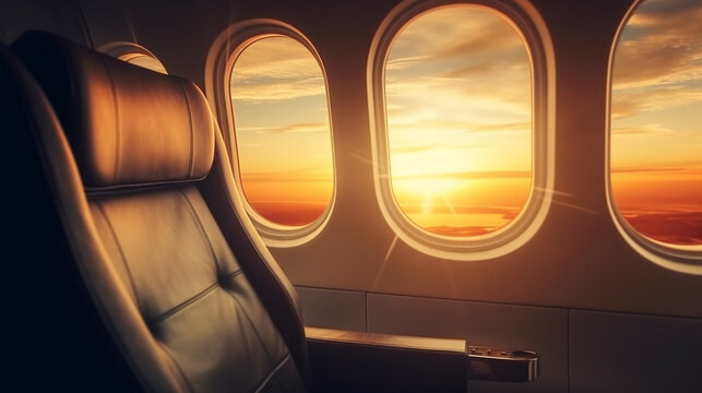 Business class seats on an airplane. AI Generated