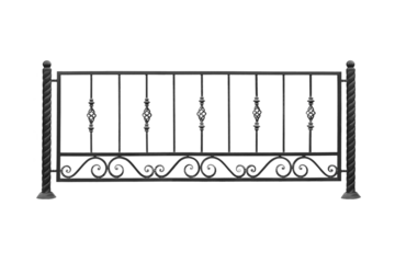 Wrought iron fence with decor.
