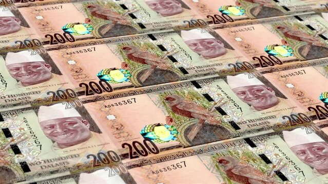 Gambia Gambian Dalasi 200 Banknotes Money Printing House, Printing Two Hundred Gambian Dalasi, Printing Press Machine Print out Gambian Dalasi, Being printed by currency press machine 200 Gambian