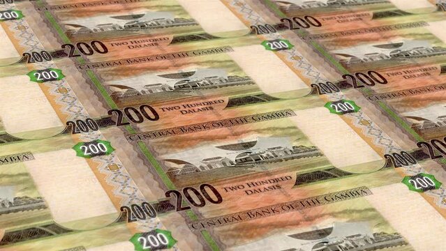 Gambia Gambian Dalasi 200 Banknotes Money Printing House, Printing Two Hundred Gambian Dalasi, Printing Press Machine Print out Gambian Dalasi, Being printed by currency press machine 200 Gambian