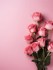 Pink roses on pink background with copy space