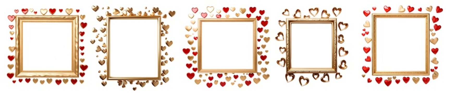 Set of romantic gold picture frame with heart embellishments, perfect for Valentine's Day or wedding announcements