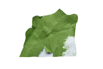 Crumpled green ripped paper piece on transparent background