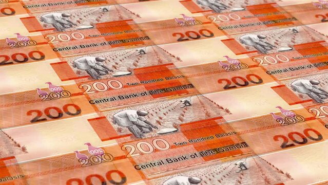 Gambia Gambian Dalasi 200 Banknotes Money Printing House, Printing Two Hundred Gambian Dalasi, Printing Press Machine Print out Gambian Dalasi, Being printed by currency press machine 200 Gambian