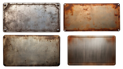 Set of metal plates with rusted surfaces, cut out - obrazy, fototapety, plakaty
