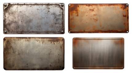 Set of metal plates with rusted surfaces, cut out