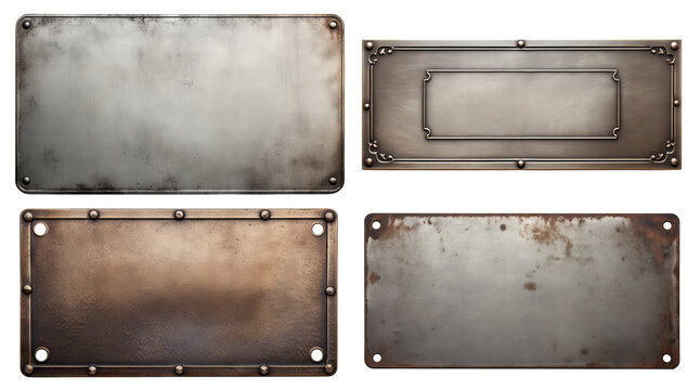 Set of metal plates with rusted surfaces, cut out