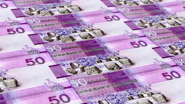 Gambia Gambian Dalasi 50 Banknotes Money Printing House, Printing Fifty Gambian Dalasi, Printing Press Machine Print out Gambian Dalasi, Being printed by currency press machine 50 Gambian