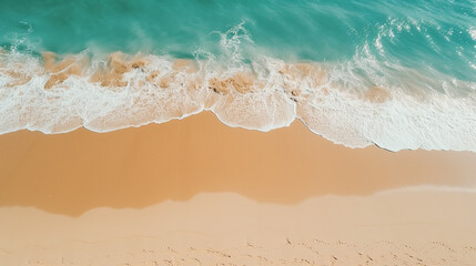 Fototapeta na wymiar Aerial view of beach umbrellas and sunbeds on sand beach