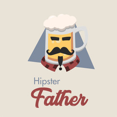 Hipster beer character with mustache Father day template Vector